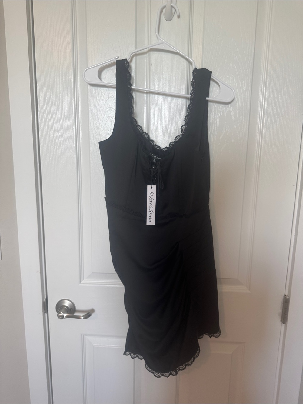For Love & Lemons Black Lace-Trim Slip Dress